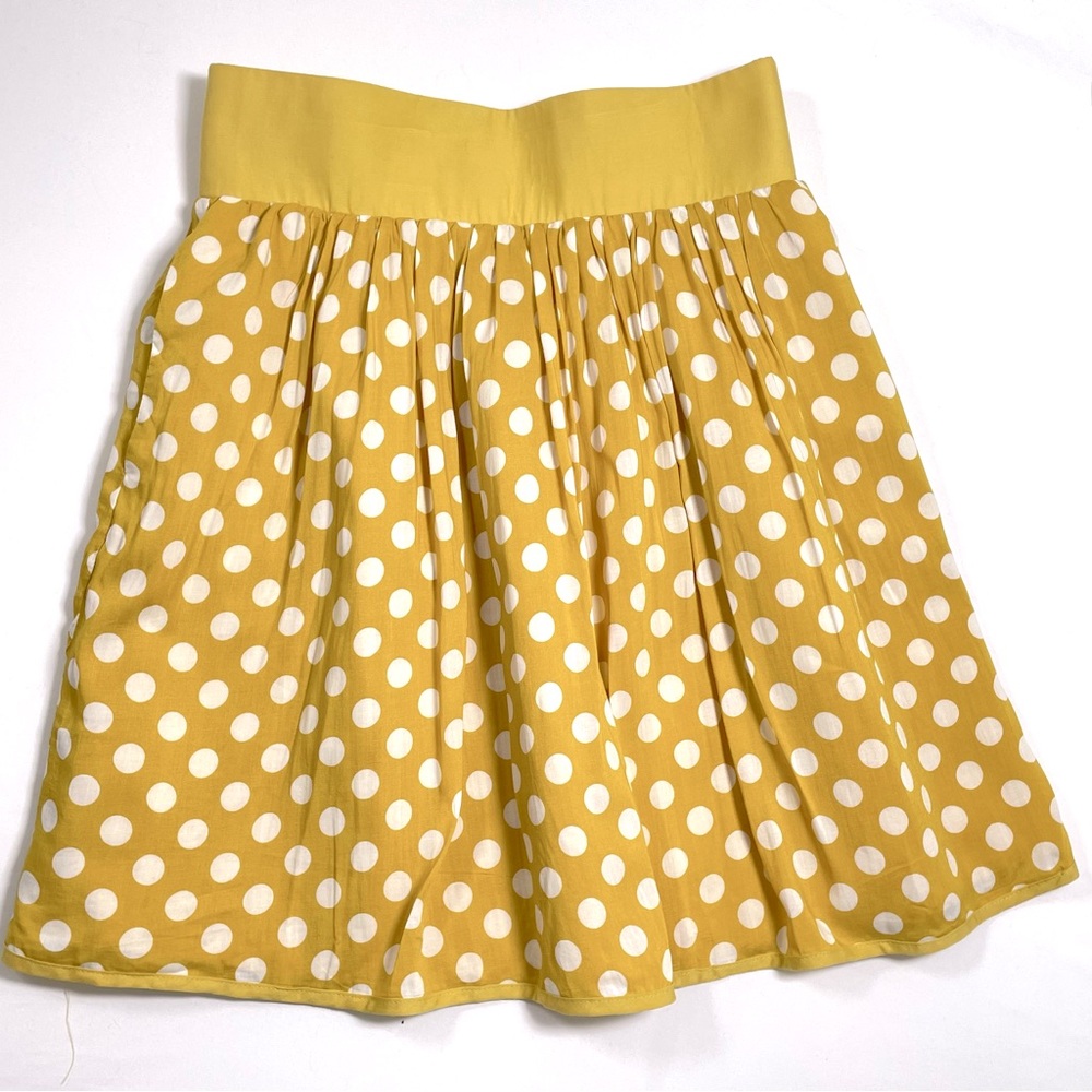 Anthro COMME TOI ... White Golden Yellow Polka Dotted Skirt A-line Large